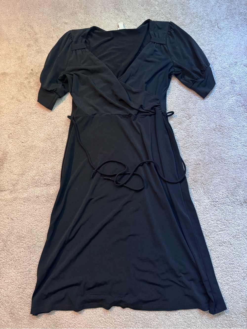 Merona Black Wrap Midi Dress with Short Puff Sleeves